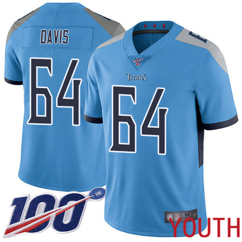 Tennessee Titans Limited Light Blue Youth Nate Davis Alternate Jersey NFL Football #64 100th Season Vapor Untouchable